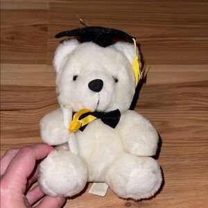 White Graduation Teddy Bear Plush with Black Cap and Yellow Tassel